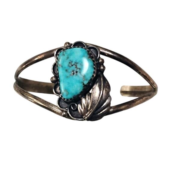 Vintage Native American Sterling Turquoise Cuff Bracelet - Picture 1 of 8